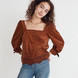Madewell - like new - Size S Embroidered Eyelet Corduroy Tie-Sleeve Top